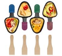 ipow Set 4 Sartenes Raclette Triangulares Mangos Multicolor + Palas - Antiadherente Térmico, 18.34cm, Máxima Versatilidad
