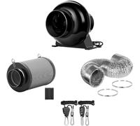 iPower Soplador de escape de circulación de ventilador en línea de 4 pulgadas y 195 CFM, filtro de carbono de aire, conducto de 8 pies y 1 par de cuerdas para ventilación de tienda de cultivo, bajo