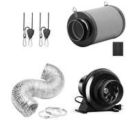 iPower Soplador de escape de ventilación en línea de 195 CFM de 4 pulgadas, filtro de carbono de aire, conducto flexible de 8 pies y colgador de cuerda para tienda de campaña, refrigeración de