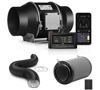 iPower Ventilador en línea de ventilación inteligente de 6 pulgadas con controlador de temperatura y humedad, aplicación WiFi, control de voz con Alexa, filtro de carbono y conducto de PVC de 8 pies