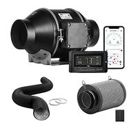iPower Ventilador inteligente de conducto en línea de 4 pulgadas con control de temperatura de humedad a través de Bluetooth y aplicación WiFi, filtro de carbono de aire diseñado con gancho con