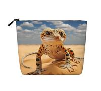 IPPONGET Arena leopardo Gecko impresión vanidad bolsa de maquillaje de una sola capa con bolsillos con cremallera para las mujeres lindo y portátil, negro, un tamaño, negro, talla única, Negro 1, One