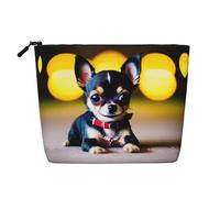 IPPONGET Bolsa de maquillaje con diseño de perro chihuahua, bolsa de maquillaje con bolsillos con cremallera para mujer, lindo y portátil, negro, talla única, color negro, Negro , talla única