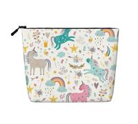 IPPONGET Bolsa de maquillaje con diseño de unicornios de una sola capa, con cremallera, para mujer, lindo y portátil, negro, talla única, color negro, talla única, Negro , talla única