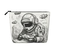 IPPONGET Bolsa de maquillaje monocromática estilo boceto con estampado de juegos, bolsa de maquillaje de una sola capa con bolsillos con cremallera para mujer, lindo y portátil, negro, talla única