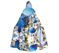 IPPONGET Isla griega con estampado de vista al mar unisex capa con capucha capa para adultos para Halloween Cosplay renacentista ferias con capucha