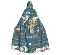 IPPONGET Patrón de mapa del mundo impresión unisex capa con capucha capa para adultos para Halloween Cosplay renacentista ferias con capucha