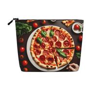 IPPONGET Pizza Food Print Vanity Bag bolsa de maquillaje de una sola capa con cremallera bolsas para mujeres lindo y portátil, negro, talla única, negro, talla única, Negro 1, One size