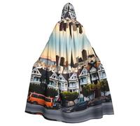 IPPONGET San Francisco imprimir unisex de longitud completa capucha espeluznante traje de Halloween accesorio de traje medieval bruja vampiro