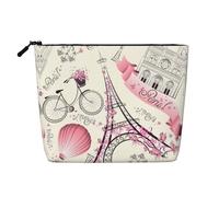 IPPONGET The Paris Tower and a Bicycle Print Vanity Bag - Bolsa de maquillaje de una sola capa con bolsas con cremallera para mujer, bonita y portátil, color negro, talla única, Negro, One Size