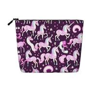 IPPONGET Unicornios Pink Print Maquillaje Bolsa Maquillaje de una sola capa con bolsillos con cremallera para mujer lindo y portátil, negro, talla única, negro, talla única, Negro 1, One size