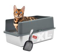 iPrimio - Arenero de acero inoxidable para gatos - Laterales cerrados y f cil de limpiar - Incluye pala de lados altos para mayor protecci n cont