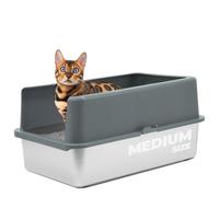iPrimio - Caja de arena cerrada de acero inoxidable para gatos - F cil de limpiar - Incluye pala de lado alto para mayor protecci n contra la dis
