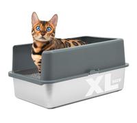 iPrimio Caja de arena XL de acero inoxidable con recinto, caja de arena de metal de alta cara para gatos grandes, fácil de limpiar, resistente al óxido y duradera, 23.5 x 15.5 x 6 pulgadas