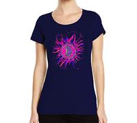 Iprints Bitcoin Crypto Cryptocurency Blockchain Pain Splash Sketch Blue Crew Neck Women's T-Shirt XL