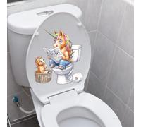 Iprokiu Calcomanía para asiento de inodoro con diseño de animales divertidos, impermeable, con dibujos animados, perro, gato, para tapa de inodoro, dinosaurio, pato, baño, baño, calcomanía para pared