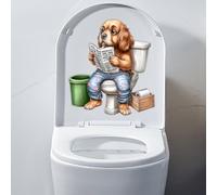 Iprokiu Calcomanía para asiento de inodoro de animales divertidos, impermeable, con dibujos animados, perro, gato, tapa de inodoro, dinosaurio, pato, baño, calcomanía de pared para el hogar (perro)