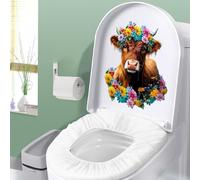 Iprokiu Calcomanía para asiento de inodoro de animales divertidos, impermeable, con dibujos animados, perro, gato, tapa de inodoro, dinosaurio, pato, baño, calcomanía para pared del hogar (vaca)