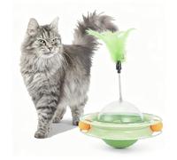 Iptienda Juguete de inteligencia 4 en 1 para gatos con plumas y ejercicio de pelota, tabla de empleo para gatos, entrenamiento de alimentación y autoempleo, dispensador de golosinas