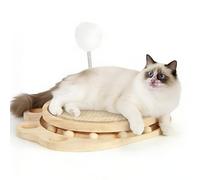 Iptienda Rascador para gato, rascador de sisal natural, juguete interactivo para gatos 3 en 1 con bolas de menta y pelota de peluche, para descansar y jugar, 30 x 27 x 5 cm