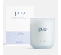 ipuro BALANCE - Vela aromática clásica en vaso de cristal, 270 g, con notas marítimas, naranja y bergamota, lirio de agua y té blanco, velas con aroma de larga duración, color azul claro