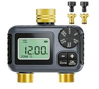IPX5 Programmateur Arrosage 2 Voies Avec Entrée en Laiton, Grand écran LCD,Temporizador con Retardo por Lluvia y Modo Manual para Jardín