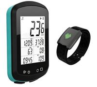 IPX7 impermeable GPS bicicleta computadora BB18 velocímetro inalámbrico odómetro for bicicleta de carretera MTB (azul pavo real, gris ágata)(Peacock Blue C/S+HR Strap)