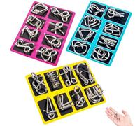IQ Games Physics Mind Metal Puzzle Set of 24, Brain Teaser Puzzles, Metal Puzzles for Adults Kids, Steel Puzzle Games Gifts for Smart Kids Party Favors (ABC)