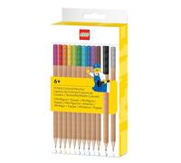 IQ LEGO - Juego de 12 lápices de colores con accesorio para lápices (52064), 2 x 2 accesorios de piedra, 12 colores brillantes, compatible con sistema de papelería LEGO, a partir de 6 años, 12 lápices