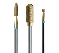 IQ NAILS GOLD Brocas para Uñas - Juego de 3 Brocas para Manicura y Pedicura - Kit Cortador de Cutículas de Diamante - Cortador de Carburo para Híbrido, Gel, Acrílico