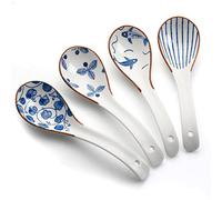 IQCWOOD Cucharas de sopa de porcelana, cucharas de sopa asiáticas de 6.2 pulgadas, cucharas de ramen, cucharas de sopa japonesas para Pho, Wonton, fideos, cucharas de arroz de cerámica china, juego de