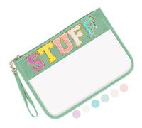 Iqimott Bolsa Transparente con Letras, Bolsa de Maquillaje para Viajes, Playa, Aperitivos, para Mujeres y niñas, Color Verde, Bolsa Transparente con Letras