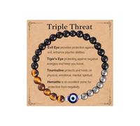 IQPDYV Triple protección pulsera para hombres negro obsidiana tigre cuentas pulseras piedra natural hematita turmalina curación pulsera cristal protección joyería regalos espirituales, One Size