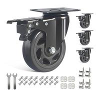 IQWTU Ruedas para Muebles Pesados 100mm con A/B Freno, Set de 4 PU Ruedas Giratorias Hasta 600kg, 360 Grados Ruedas para Mover Muebles, Carros, Equipamiento