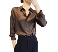 IQYU Blusa de seda para mujer elegante de verano - Camisa de satén para mujer, manga larga, cuello en V, manga larga, blusa de satén brillante, informal, talla grande, blusa ligera para mujer, blusa