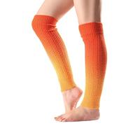 IQYU Calentador de pies para microondas, calentadores de piernas para mujer, calcetines de punto degradado, calcetines para botas hasta la rodilla, calcetines de invierno para pies fríos, naranja,
