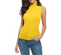 IQYU Camiseta de cuello alto para mujer, sin mangas, con sujetador, camiseta interior de algodón, camiseta interior suave, elástica, cuello alto, camiseta básica, cuello alto, camiseta interior,