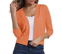 IQYU Cárdigan Mujer Verano Corto Cardigan Blanco Bolero Elegante Festivo Manga Larga Corta Chaqueta Suave Para Vestido Top Para Verano Primavera Bolero Cardigan Manga 3/4 Cardigan, naranja, M