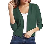 IQYU Cárdigan Mujer Verano Corto Cardigan Blanco Bolero Elegante Festivo Manga Larga Corta Chaqueta Suave Para Vestido Top Para Verano Primavera Bolero Cardigan Manga 3/4 Cardigan, verde, M