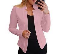 IQYU Cárdigan para mujer, chaqueta blazer ligera de verano, corta, rosa, manga 3/4, elegante, blazer de negocios, deportiva, Jack abierta, chaqueta de entretiempo, camisas/túnicas/parte superior, Rosa