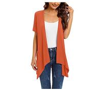 IQYU Cárdigan para mujer de verano de manga corta cascada chaqueta de punto corto abrigo de punto fino blazer frente abierto cárdigan de punto ligero chaqueta de verano asimétrica chaqueta bolero,