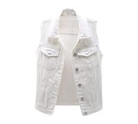 IQYU Chaleco vaquero para mujer, sin mangas, de gran tamaño, vaquero, sin mangas, corte ajustado, chaqueta vaquera destruida, chaleco vaquero con botones, Blanco, XXL