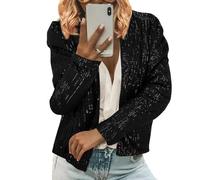 IQYU Chaqueta de punto con purpurina, tallas grandes, con lentejuelas, elegante, brillante, para mujer, cárdigan de noche, fiesta, festivo, bolero, temperamento, abrigo de punto, chaqueta metálica,