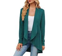 IQYU Chaqueta de punto para mujer verde: chaqueta de verano ligera para mujer, cárdigan largo, cárdigan corto, top sólido de verano con cuello en V, túnicas sueltas, blusas ligeras/top, Grã1 - 4n, XL
