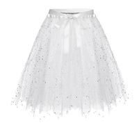 IQYU Falda tutú de tul de 3 capas para mujer, para fiesta, baile, correr, falda tutú elástica, para casa móvil, blanco, L