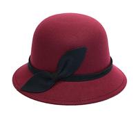 IQYU Fedora Sombrero para mujer de fieltro: sombrero de paja con lazo, moño, elegante sombrero de lana, banquete de fieltro, sombrero Fedora, invierno con lazo, transpirable, para exterior,
