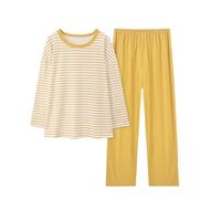 IQYU Loungewear - Conjunto de pijama largo para mujer, de algodón de gran tamaño, a rayas, juego de ropa de salón, manga larga, corte holgado, pantalones anchos, traje de casa fino, dulce, para el