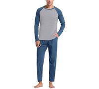IQYU Pijama largo de algodón para hombre, pantalones largos de algodón, camisón de tela fina, pantalones de pijama a cuadros con bolsillo de manga larga para dormir, ropa de dormir, azul marino, M