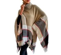 IQYU Poncho de punto para mujer, de invierno, de cuello alto, de punto, de cachemira, poncho de invierno, a cuadros, elegante, de algodón, bufanda de invierno, pañuelo de cuello, suéter de punto, Z
