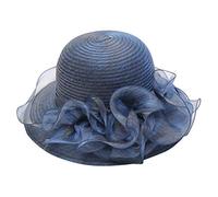 IQYU Sombrero de sol para mujer plegable grande: sombrero de paja con lazo, gran ala para verano, plegable, sombrero de panamá de ala ancha, protección UV, para la playa, novia, boda, marine, Talla